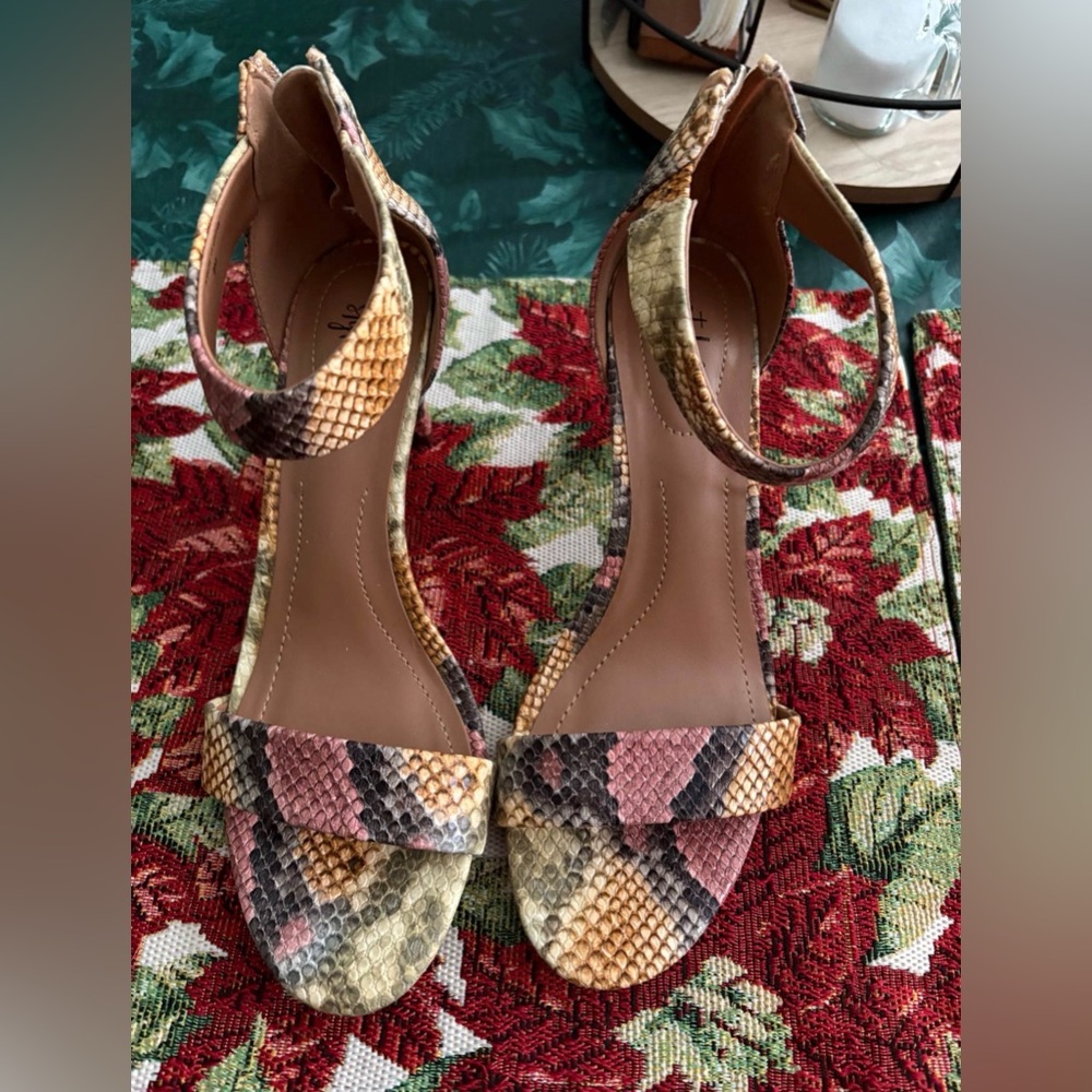 Style & Co. Multicolor Snake-Print Ankle Strap Heels